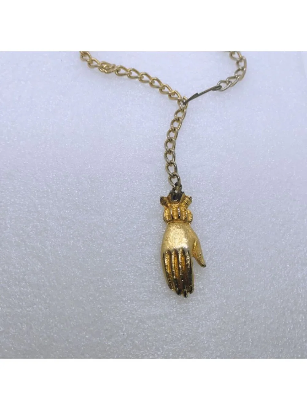 Vintage Open Hand Watch Chain Gold Tone Zipper Pull 18” - Picture 2 of 5